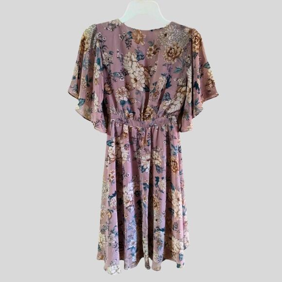 Chelsea28 Chiffon Wrap Dress Womens Size XXS Purple Floral High-Low Boho Wedding - Picture 3 of 11